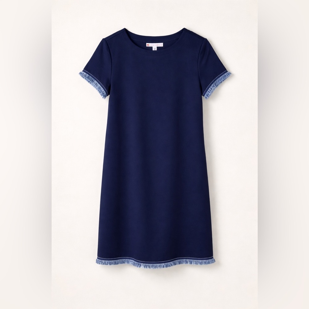Jude Connally Ella ponte Deep Blue Dress with Fringe Detail size medium